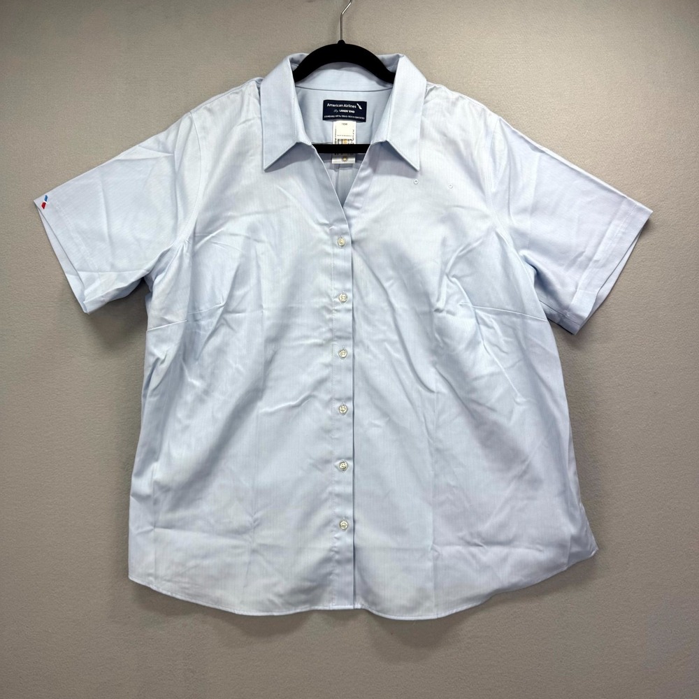 American Airlines Lands End Shirt‎ Womens 18W Blue Oxford Standard 100 Button Up